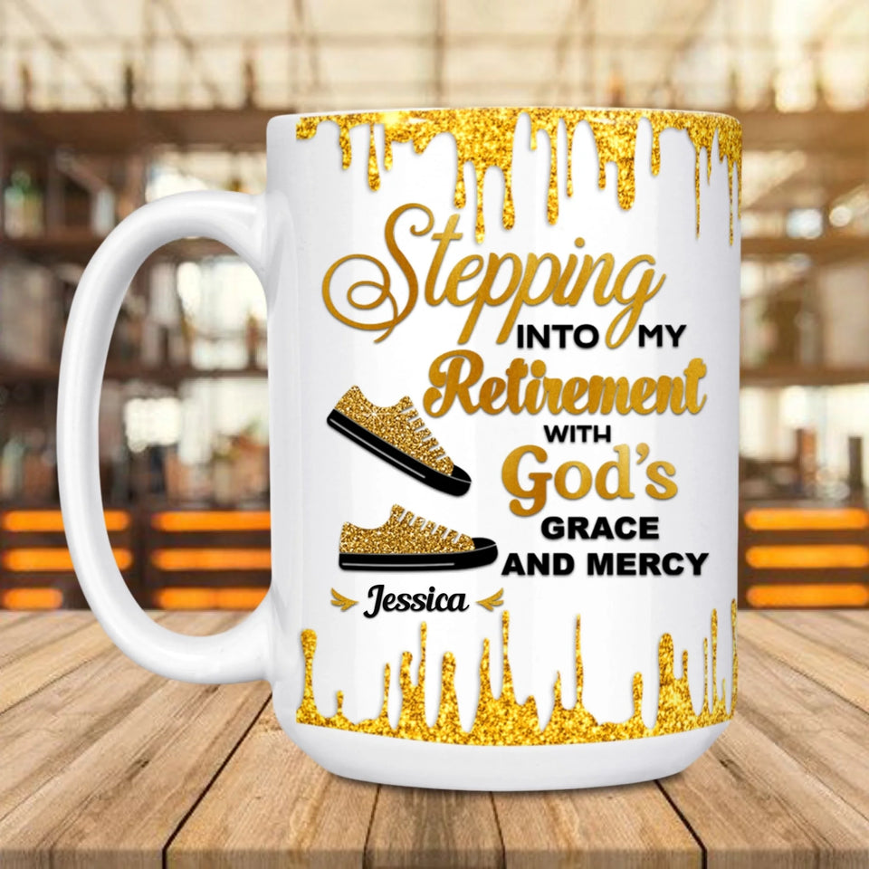 Custom Retirement Mug, Stepping Into Retirement with God’s Grace and Mercy, Gift for Boss or Coworker-2