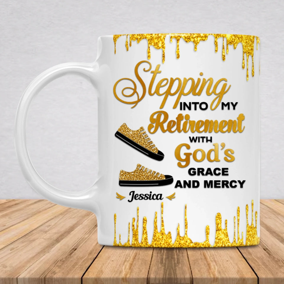 Custom Retirement Mug, Stepping Into Retirement with God’s Grace and Mercy, Gift for Boss or Coworker-11oz