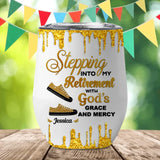 Retirement Wine Tumbler, Stepping Into Retirement with God’s Grace and Mercy Christian Gift for Boss, Coworker