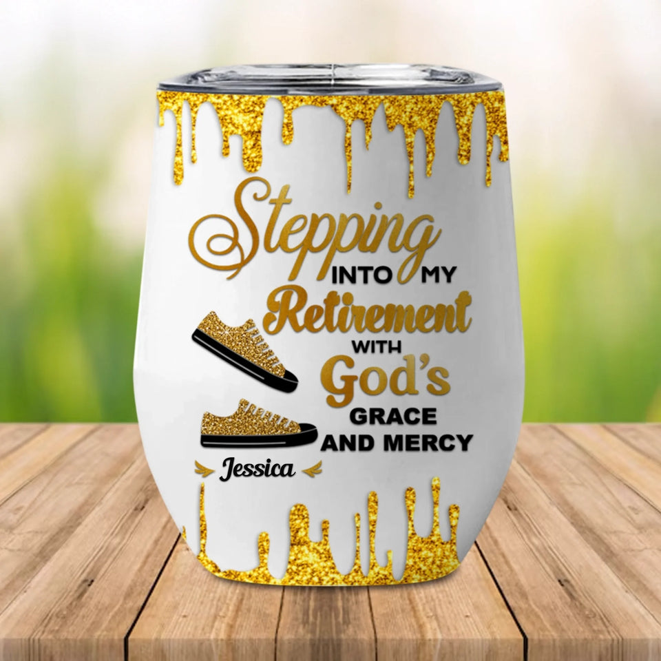 Retirement Wine Tumbler, Stepping Into Retirement with God’s Grace and Mercy Christian Gift for Boss, Coworker-1