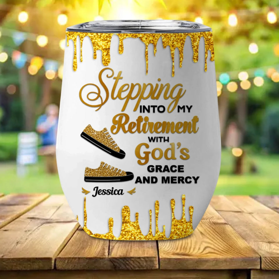 Retirement Wine Tumbler, Stepping Into Retirement with God’s Grace and Mercy Christian Gift for Boss, Coworker-3