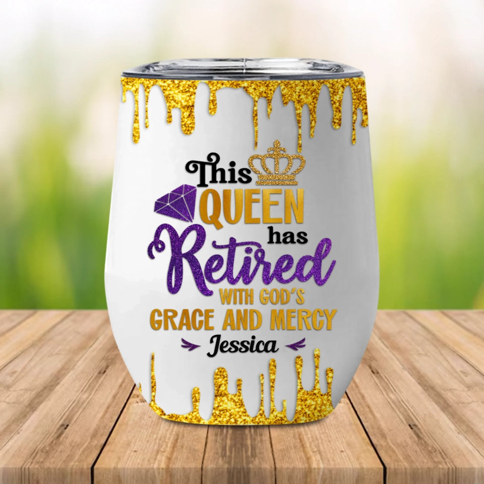 This Queen Has Retired Wine Tumbler, God's Grace & Mercy Retirement Gift-2