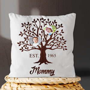 Personalized Heart Family Tree Pillow with Child Photos, Custom Gift for Mom or Grandma