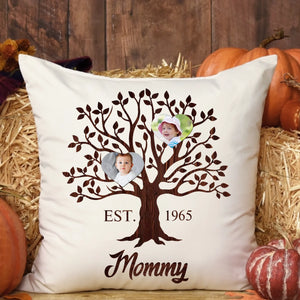 Personalized Heart Family Tree Pillow with Child Photos, Custom Gift for Mom or Grandma