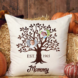 Personalized Heart Family Tree Pillow with Child Photos, Custom Gift for Mom or Grandma