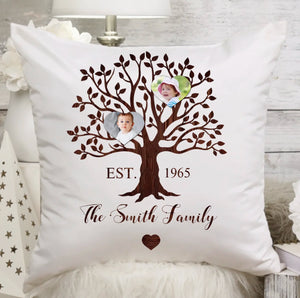 Personalized Heart Shaped Family Tree Pillow with Child Photos, Meaningful Gift for Family