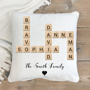Custom Family Crossword Puzzle Pillow, Personalized Name Cushion, Unique Gift for Home & Loved Ones
