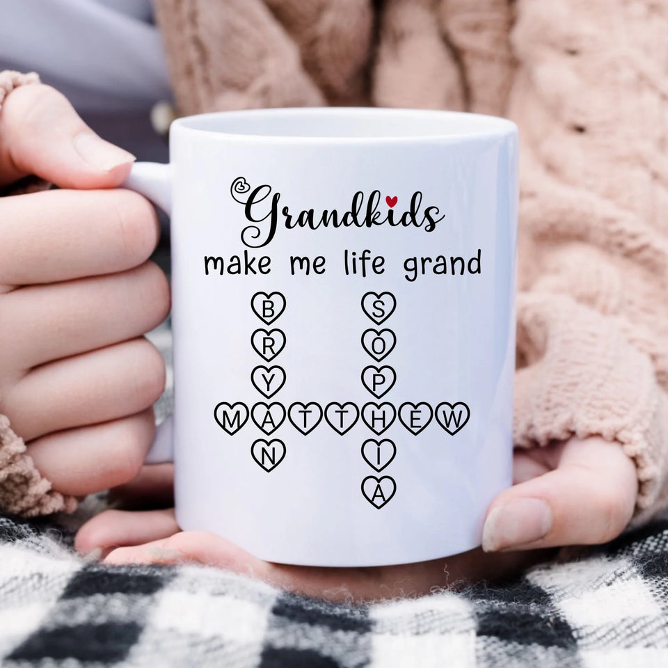 Personalized Crossword Mug with Kids’ Names, Custom Gift for Grandma for Mother’s Day or Birthday