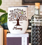 Custom Heart Family Tree Wine Tumbler with Child Photos, Thoughtful Gift for Mother’s Day, Birthday, or Grandma