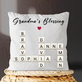 Personalized Grandma's Blessings Crossword Art Pillow, Gift for Grandmother or Mother