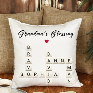 Personalized Grandma's Blessings Crossword Art Pillow, Gift for Grandmother or Mother