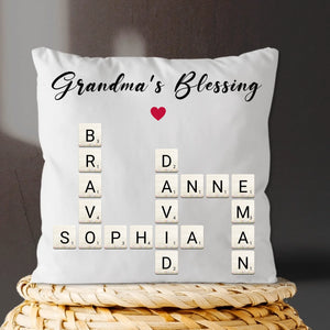 Personalized Grandma's Blessings Crossword Art Pillow, Gift for Grandmother or Mother