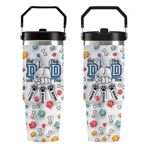 Best Dog Dad Ever Personalized Flip Straw Tumbler, Father's Day 3D Inflated Effect Tumbler for Dad