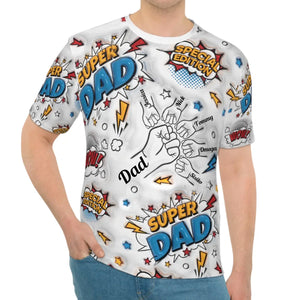Personalized Super Dad & Child Hands 3D Inflated T-Shirt, Father's Day Gift for Dad or Grandpa