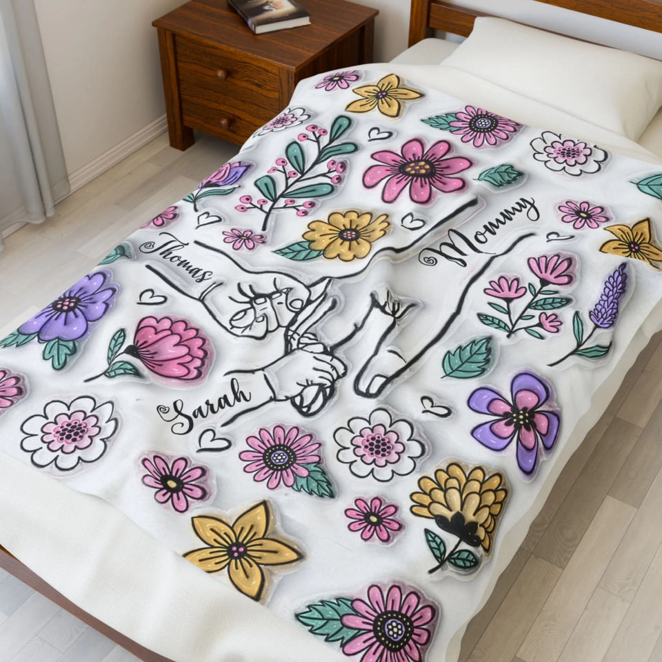 Custom Up to 6 Kids Holding Mom‘s Hand 3D Inflated - Personalized Mom Blanket