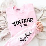 Custom Year Vintage 1946 - 80th Birthday Women Sweatshirt with Name on Sleeve