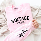 Custom Year Vintage 1986 - 40th Birthday Women Sweatshirt with Name on Sleeve