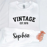 Custom Year Vintage 1976 - 50th Birthday Women Sweatshirt with Name on Sleeve