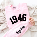 Custom Year 1946 - 80th Birthday Women Sweatshirt with Name on Sleeve
