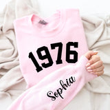 Custom Year 1976 - 50th Birthday Women Sweatshirt with Name on Sleeve