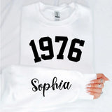 Custom Year 1976 - 50th Birthday Women Sweatshirt with Name on Sleeve