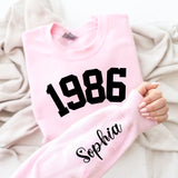 Custom Year 1986 - 40th Birthday Women Sweatshirt with Name on Sleeve
