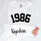 Custom Year 1986 - 40th Birthday Women Sweatshirt with Name on Sleeve