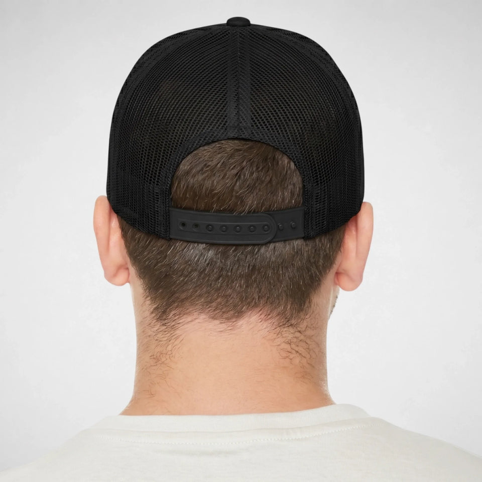 Custom Name Leather Patch Trucker Cap - It's A Name Thing - Vintage Badge Typography-4
