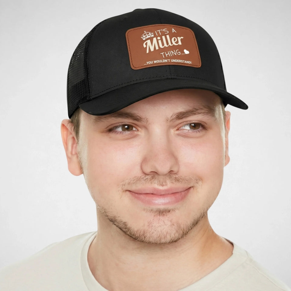 Custom Name Leather Patch Trucker Cap - It's A Name Thing