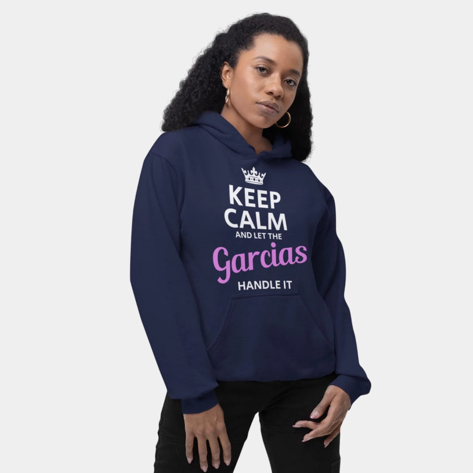 Custom Name Hoodie - Keep Calm and Let The Last Name Handle It - Front