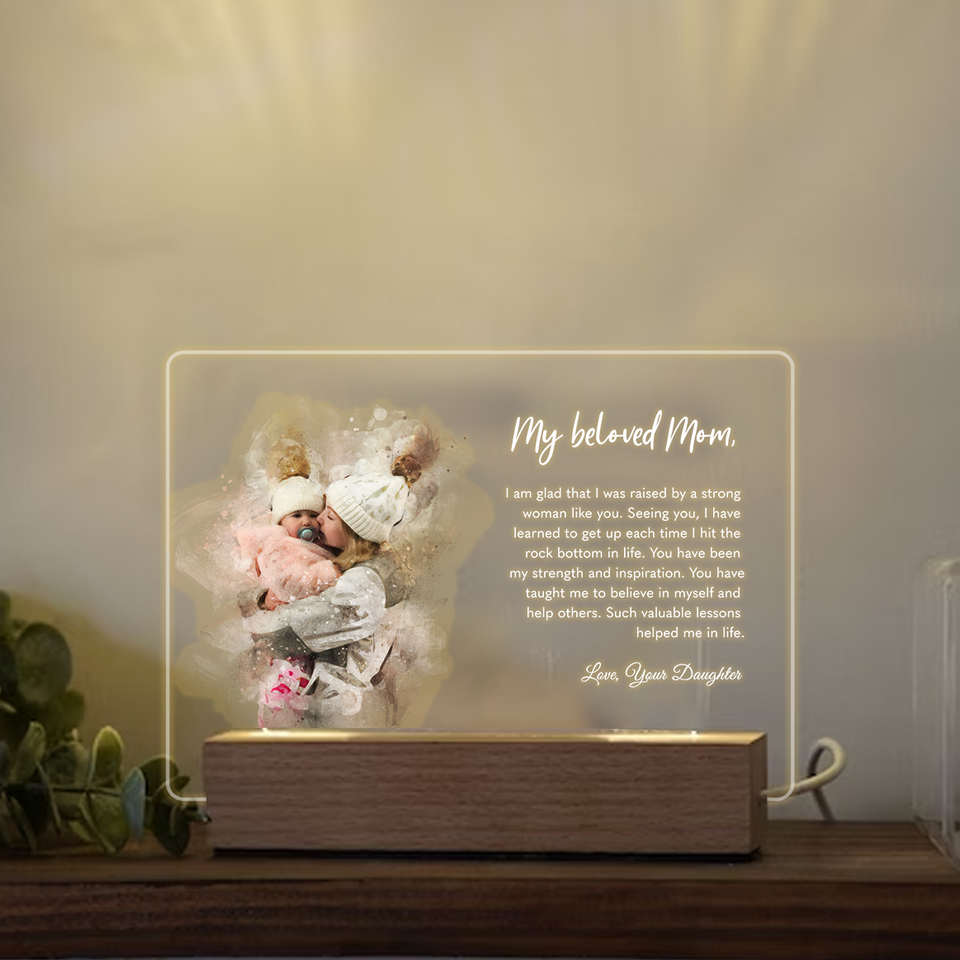 Personalized Led Lamp Print from Photo with Text, Special Mother's Day Gift, Custom Poem To My Mom