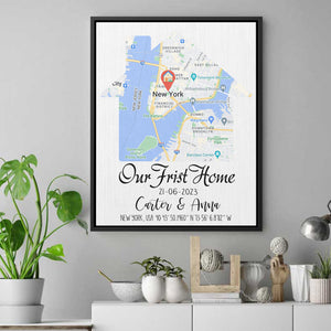 New Home Map Gift, Our Frist Home Canvas, Housewarming Gift for Couple, Realtor Closing Gift Custom Wrap Canvas