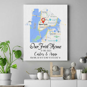 New Home Map Gift, Our Frist Home Canvas, Housewarming Gift for Couple, Realtor Closing Gift Custom Wrap Canvas