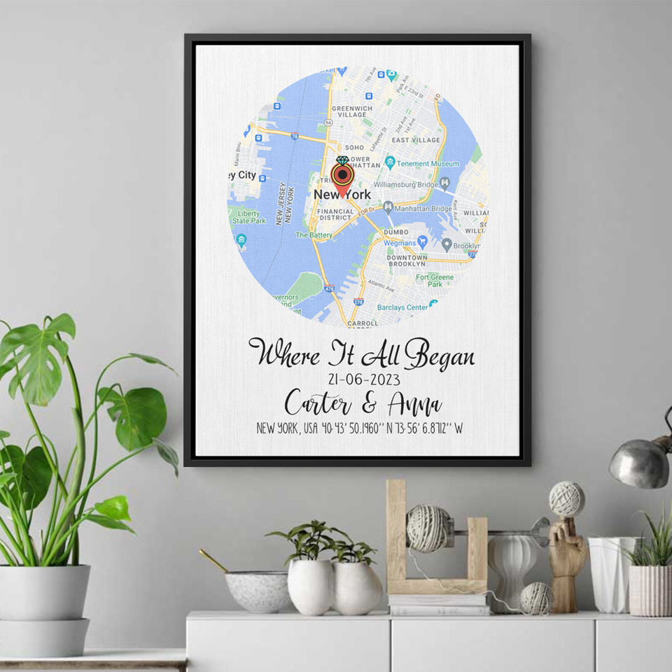 New Home Map Gift, Our Frist Home Canvas, Housewarming Gift for Couple, Realtor Closing Gift Custom Wrap Canvas