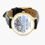 Anniversary Gift for Her or Him Our First Date with Maps by Date & Location on Black Stitched Leather Watch with Box