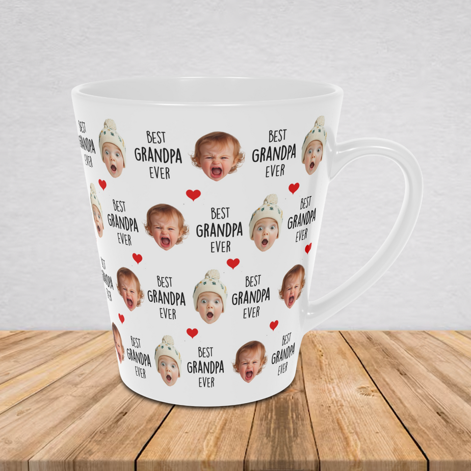Best Grandpa Ever Latte Mug – Custom Baby Face Photo Coffee Cup – Father's Day Gift for Grandpa