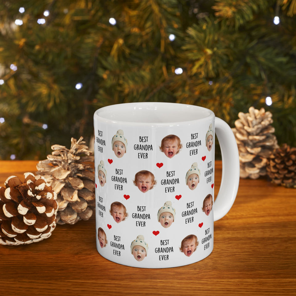 Best Grandpa Ever Mug – Custom Photo Mug with Baby Face – Father's Day Gift for Grandpa