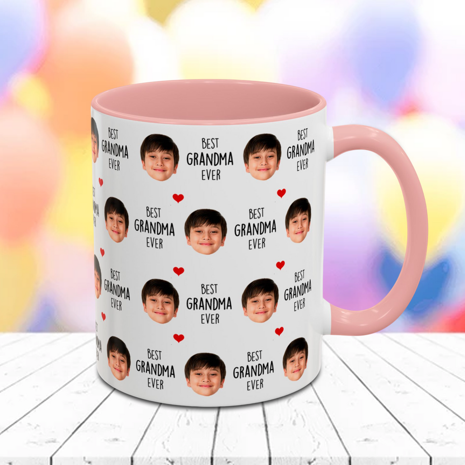Best Grandma Ever Accent Mug – Custom Baby Face Photo Coffee Cup – Mother's Day Gift for Grandma