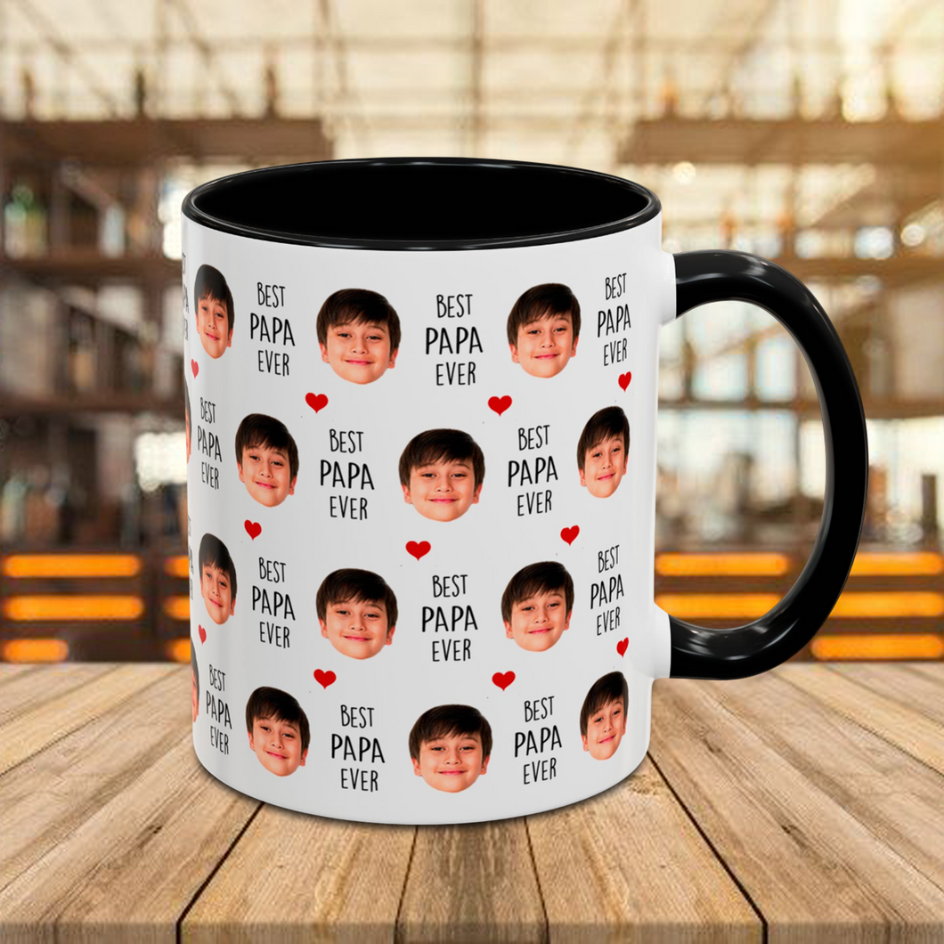 Best Grandpa Ever Accent Mug – Custom Baby Face Photo Coffee Cup – Father's Day Gift for Grandpa