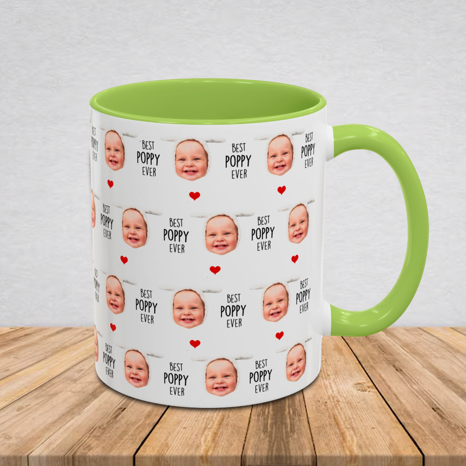 Best Grandpa Ever Accent Mug – Custom Baby Face Photo Coffee Cup – Father's Day Gift for Grandpa