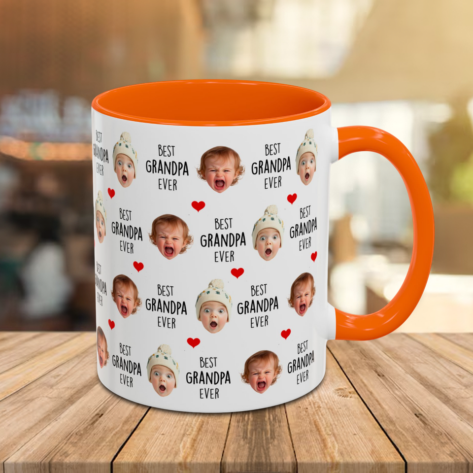 Best Grandpa Ever Accent Mug – Custom Baby Face Photo Coffee Cup – Father's Day Gift for Grandpa