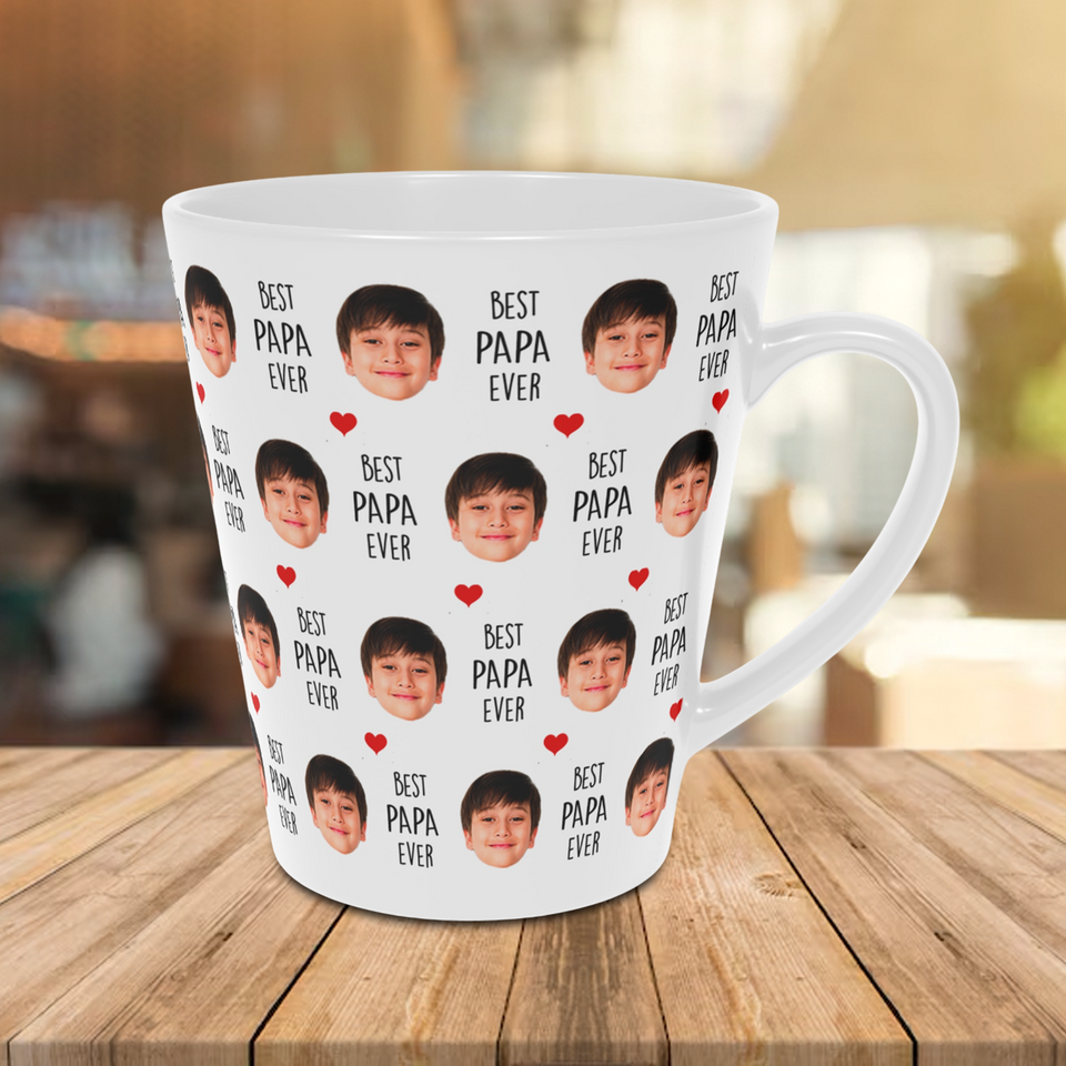 Best Grandpa Ever Latte Mug – Custom Baby Face Photo Coffee Cup – Father's Day Gift for Grandpa