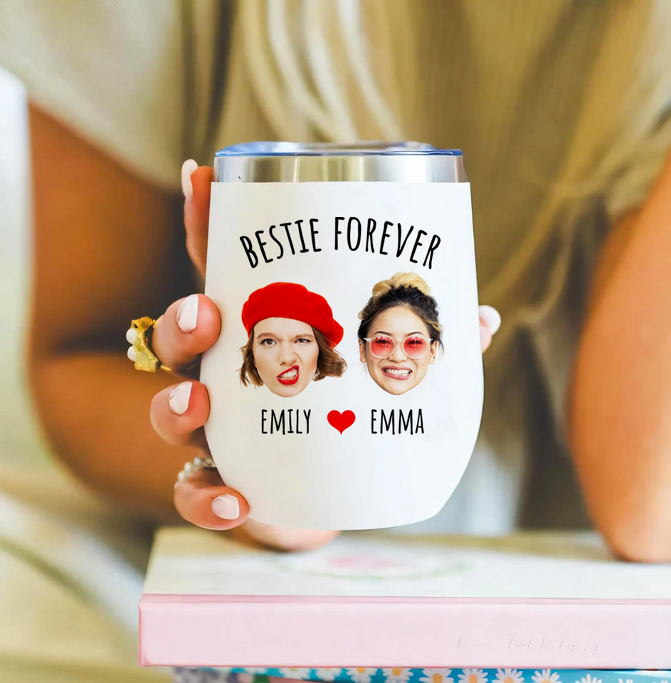 Bestie Forever Personalized Wine Tumbler for Best Friend or Sister – Thoughtful Friendship Tumbler for Birthday or Just Because