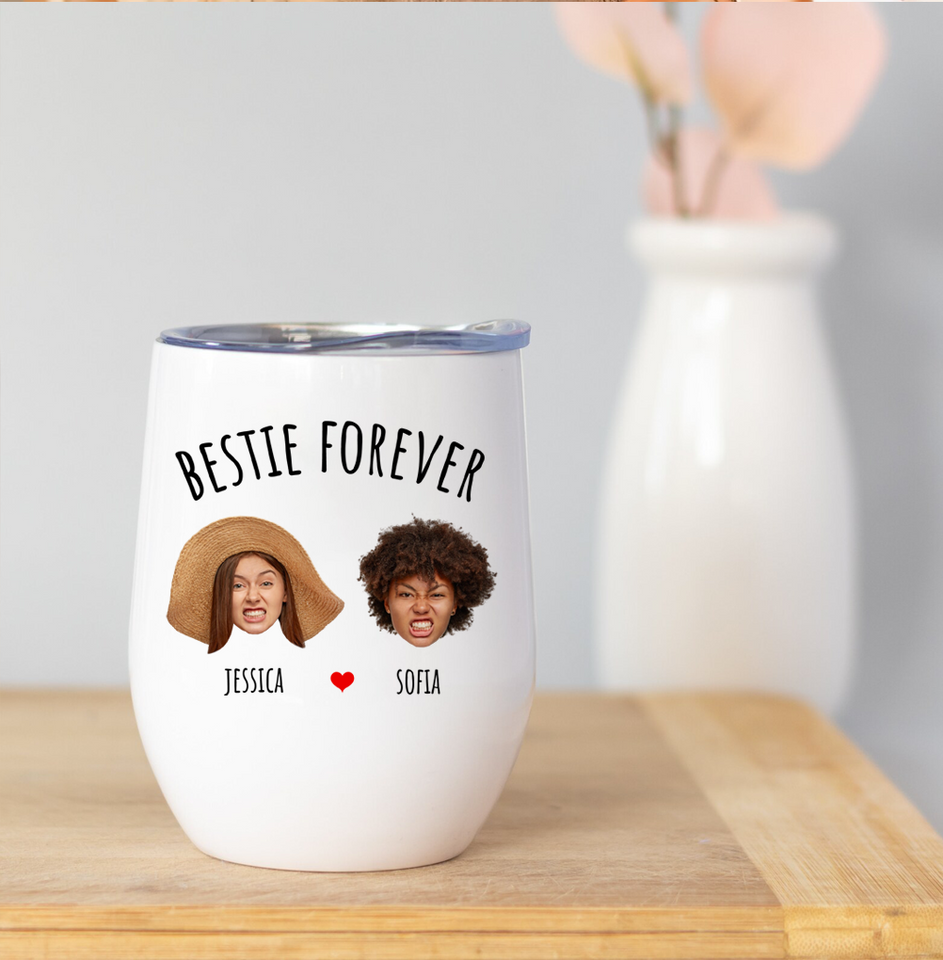 Bestie Forever Personalized Wine Tumbler for Best Friend or Sister – Thoughtful Friendship Tumbler for Birthday or Just Because