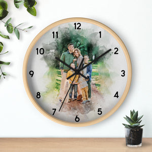 Custom Watercolor Family Photo Wall Clock, Custom Photo Gift, Gift for Mom, Gift for Dad Wall Clock