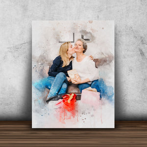 Create Watercolor Any Photo on Portrait Mother's Day Birthday Gift for Mom & Daughter Canvas