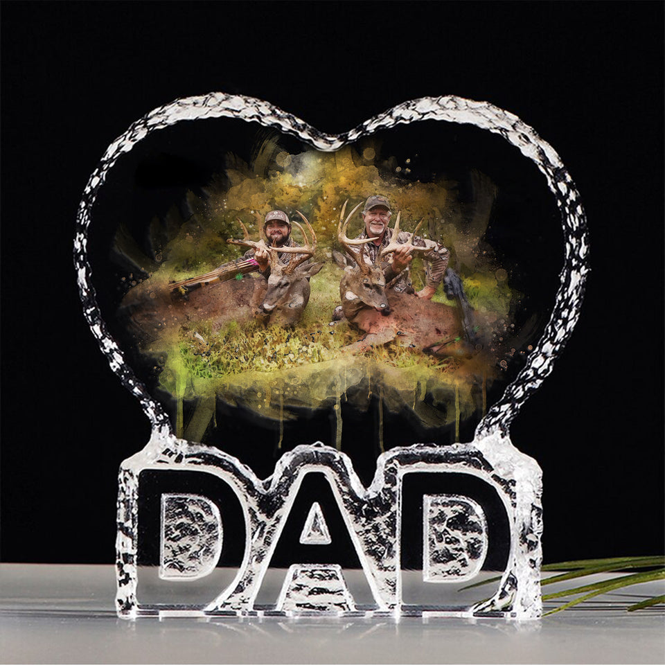 Create a Gifts for Dad with Watercolor Any Photo on Dad Heart Crystal Keepsake