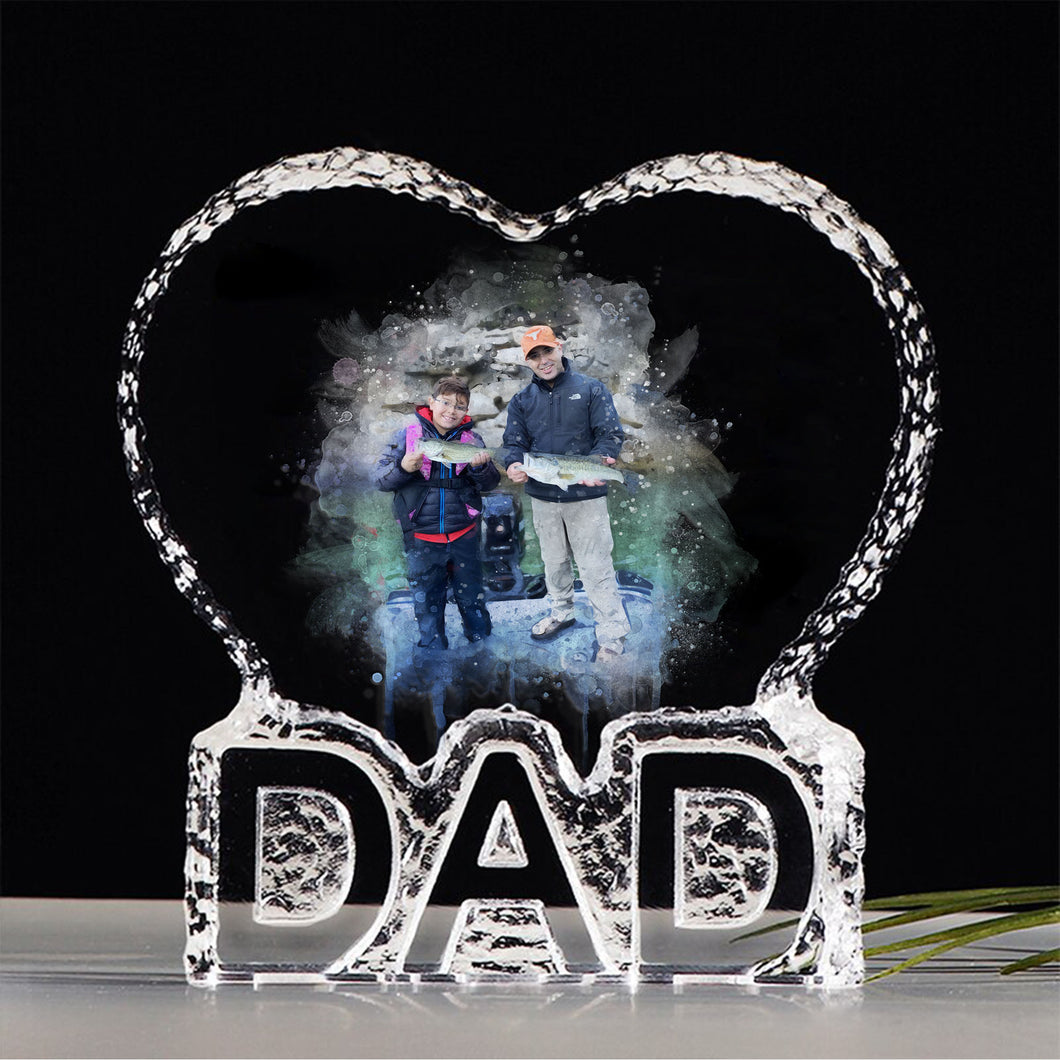 Create a Gifts for Dad with Watercolor Any Photo on Dad Heart Crystal Keepsake