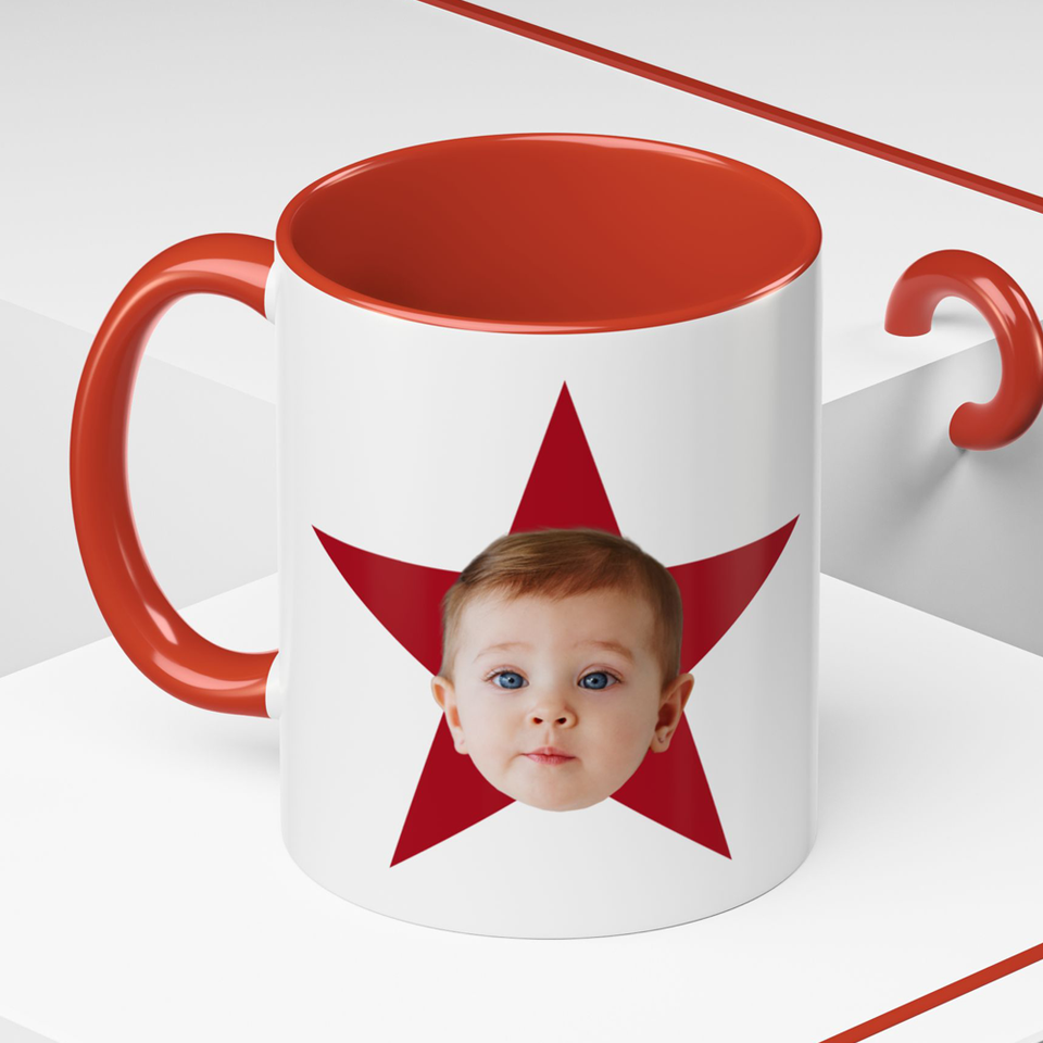 Custom Face Photo Accent Mug, Funny Gift for Dad, Mom, Grandpa, Grandma