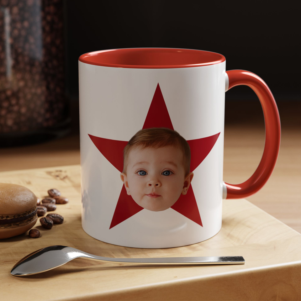 Custom Face Photo Accent Mug, Funny Gift for Dad, Mom, Grandpa, Grandma